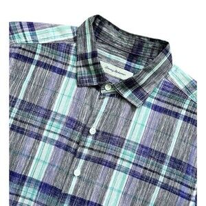 "SOLD" TOMMY BAHAMA Spring Purple Samba Wave Plaid Camp Shirt Cotton Men's Large